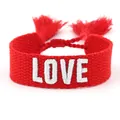 Red woven friendship bracelet with white LOVE embroidery and adjustable tassels - 15#