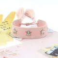 Pulsera de la amistad tejida en rosa con tachuelas de estrella y borlas ajustables - Estrella Rosa (32#)