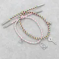 Colorful woven couple bracelets with magnetic lock and diamond heart key pendants - Woven Rope Key Lock Pair