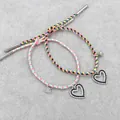 Adjustable colorful braided magnetic heart charm bracelet set with sparkling rhinestones - Woven Rope Heart Pair
