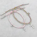 Colorful woven rope bracelets with magnetic heart cross charms and sparkling crystals - Cross Pair