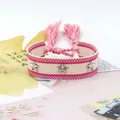 Pulsera bohemia trenzada a mano en rosa melocotón y crema con estrellas de plata - Crema Melocotón Rayado (38#)