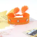 Pulsera tejida naranja con estrellas plateadas, borlas y cierre de cordón ajustable - Naranja Brillante (39#)