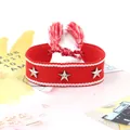 Pulsera trenzada roja con estrellas plateadas y cordón ajustable con borlas - Borla Rojo Blanco (41#)