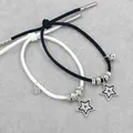 Matching star charm braided bracelets with rhinestone star pendant and silver beads - Milan Rope Star Pair