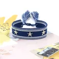Pulsera tejida azul y blanca con estrellas de metal plateado y elegantes borlas - Parche Azul Blanco (50#)