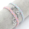 Colorful woven friendship bracelets with magnetic heart lock and key charms in a pair - Colorful Rope 01