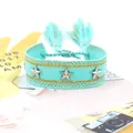 Pulsera tejida verde menta con tachuelas de estrella plateadas y borlas - Verde Menta (53#)