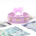Purple woven friendship bracelet with golden heart charms and tassel accents - Gold Heart Rivets / Purple Stripes (H-G-008)