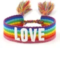 Rainbow woven LOVE letter bracelet with adjustable colorful fringe and embroidery - Style 36 Light Blue Floral