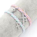 Bracelets magnétiques tressés avec breloques croix en strass et cordes colorées macaron - Style de Corde Tressée Colorée 03