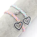Woven friendship bracelets with heart magnetic charms and rhinestone inlay for couples - Colorful Rope 04
