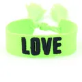 Neon green woven friendship bracelet with black LOVE embroidery and tassel detail - Style 38 Navy Bird Print