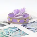 Purple braided bracelet with golden heart rivets and elegant tassel detail - Gold Heart Rivets / Purple and Gold Wire (H-G-012)