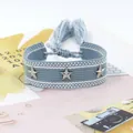 Pulsera tejida en azul claro y blanco con remaches de estrellas de plata y borlas - Borla Azul Blanco (61#)