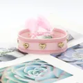 Pink hand-woven friendship bracelet featuring golden heart rivets and soft tassels - Gold Heart Rivets / Pink Tassel (H-G-015)