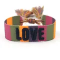 Adjustable woven leopard heart bracelet with colorful stripes and LOVE embroidery - Style 42 Blue Fruits