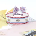 Pulsera tejida blanca con estrellas de plata, remaches y borlas de colores para mujer - Bordado Blanco Rojo (62#)