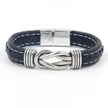 Men's black braided leather bracelet with silver infinity knot and magnetic metal clasp - Black