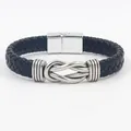 Minimalistische gevlochten leren armband met zilveren oneindigheidsknoop en magnetische sluiting - Gekruist Kunstleer