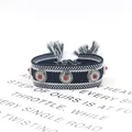 Bohemian woven friendship bracelet with silver metal studs and black white tassels - 06# (Black and White)