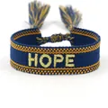 Ethnic friendship bracelet in navy and yellow with gold HOPE embroidery and tassels - HOPE-5