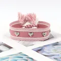 Bracelet tressé rose et blanc avec cœurs argentés, rivets et détails à franges - Rose Blanc À Pois