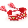 Ethnic red woven friendship bracelet with white LOVE embroidery and red tassels - 3-LOVE