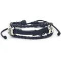 Handmade woven black leather bracelet with metal guitar charm and adjustable cord - Black Electric Guitar