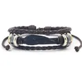 Handmade multilayer leather bracelet featuring black alloy wings and leaf charms for unisex - Brown Wing