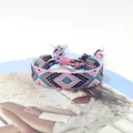 Ethnic bohemian braided friendship bracelet with pink and blue geometric diamond pattern - Style A (16#)