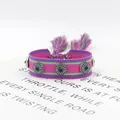 Pulsera trenzada bohemia con motivos rosa y azul, tachuelas metálicas y borlas de flecos - Rosa Púrpura Y Verde (08#)