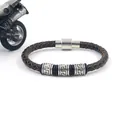 Geflochtenes Herren-Lederarmband in Braun mit griechischem Mäuster-Muster und Magnet - Braun