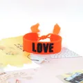 Adjustable bright orange woven LOVE embroidery bracelet with bohemian fringe details - Style 58 Mixed Pink Floral