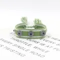 Verstelbare geweven armband in groen en wit met zilveren klinknagels en kwastjes - Groen En Wit (01#)