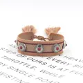 Bohemian khaki woven bracelet with vintage silver metal studs and colorful tassels - 07# (Khaki)