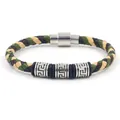 Herren-Lederarmband geflochten mit silbernen griechischen Mustern und Magnetverschluss - Grün Mehrfarbig