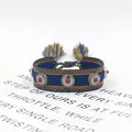 Bohemian woven friendship bracelet in navy blue and yellow with vintage silver studs - 09# (Dark Blue)