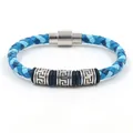 Blaues geflochtenes Lederarmband für Herren mit griechischem Muster und Magnetverschluss - Blau Mehrfarbig