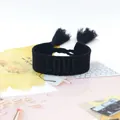 Adjustable black friendship bracelet with 3D LOVE embroidery and decorative tassels - Style 62 Brown Floral
