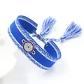 Handgeweven blauwe Evil Eye armband met strass-steentjes en elegante kwastjes - Donkerblauw Stippen (08#A)