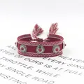 Bohemian hand-woven friendship bracelet in deep red with silver metal studs and tassels - 11# (Deep Red)