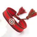 Rode gevlochten Evil Eye armband met glanzende kristallen en gekleurde kwastjes - Rode Stippen (09#C)