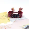 Ethnic style woven bracelet with red leopard heart patterns and LOVE embroidery - Style 65 Orange Floral