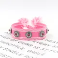 Pink bohemian woven bracelet with silver metal studs and red beads with fringe - 14# (Bright Pink)