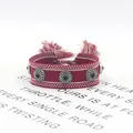 Pulsera trenzada roja artesanal estilo étnico con remaches y borlas largas - Rojo (11#)