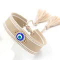 Boheems geweven Evil Eye armband van kaki stof met kristallen bedeltje - Khaki (10#B)