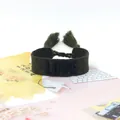 Dark olive green woven friendship bracelet with black LOVE embroidery and stylish tassels - Style 66 Navy Big Floral