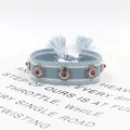 Light blue and white bohemian woven friendship bracelet with vintage metal studs - 15# (Sky Blue)