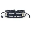 Handgeweven zwarte leren armband met een muzikale g-sleutel bedel en zilveren kralen - Zwarte Muzieknoot
